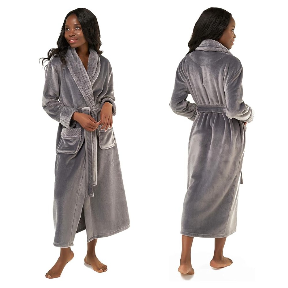Ladies Fleece Bathrobes (Grey): image 2